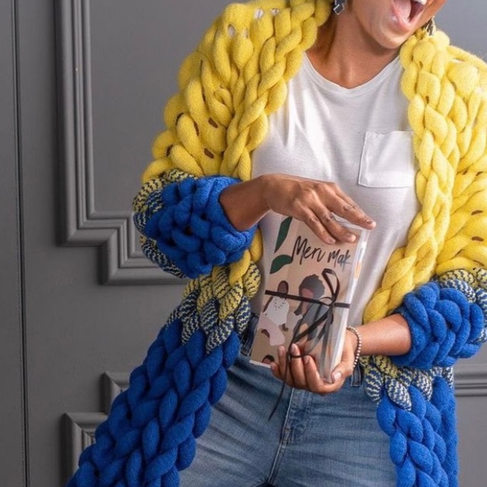 Blue and Yellow, Ms Meri Mak Boutique Jolie cardigan.